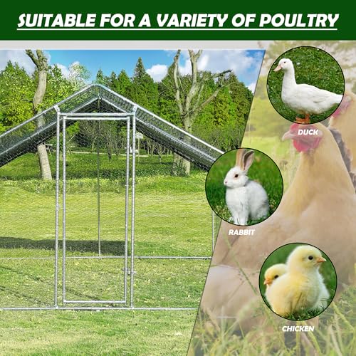 TOLEAD Large Metal Chicken Coop Upgrade Tri-Supporting Wire Mesh Chicken Run,Chicken Pen Walk in with Water-Resident and Anti-UV Cover,Duck Rabbit House Outdoor (Spire Roof 10’ W x 19.5’ L x 6.5’ H) - size: 228.2"L x 108.0"W x 78.0"H