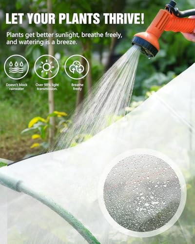 6 Sets Garden Hoops with 10x30 Ft Netting for Raised Beds, 18 Clips | 10x30 Ft Garden Net, Bird & Cicada Net for greenhouse, Vegetables, Trees, Garden crops, Plant cover, Frost guard, Shade cloth - color: Green-10*30ft
