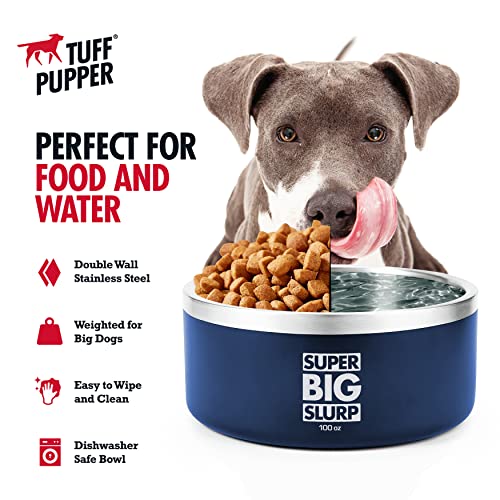 Tuff Pupper 100 oz Heavy Duty Insulated Stainless Steel Dog Bowl for Large Dogs, Non-Slip Base, Dishwasher Safe - color: Midnight Blue, size: 100oz