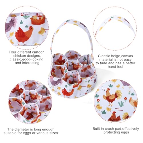 Egg Collecting Basket, Egg Basket for Gathering with 7 Pouches | Canvas Egg Basket for Chicken, Duck, Goose, Bird, Various Poultry Collection (Cartoon Chicken Style - style: Cartoon Chicken Style 3