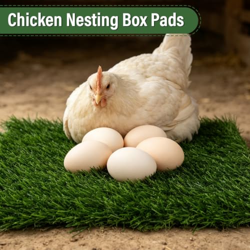 8 PCS Chicken Nesting Pads 12''x12''washable nesting pads for chicken coop | Artificial Grass Box Liners for Laying Eggs Green and Light Brown Chicken Bedding for Nesting Box Pets Garden Indoor Outdoor - size: 8 PCS