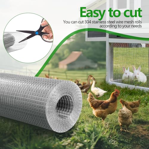 Hardware Cloth 1/4 inch 23 Gauge Small Size 304 Stainless Steel mesh Chicken Welded Wire Fencing Wire Mesh Roll Fencing Garden Fence Squirrel Tunnel Network 12in×33ft - size: (1/4in)12inx33ft