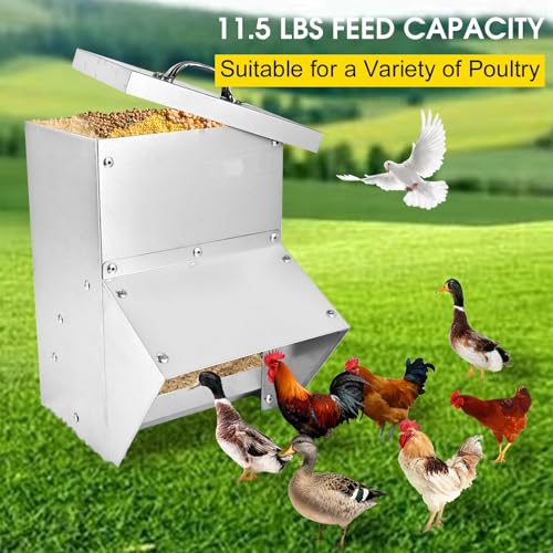 shengyi 11.5-55lbs Galvanized Chicken Feeder - Rat Proof Poultry Feeder with Lid Weatherproof Outdoor Coop Food Dispenser (11.5lbs 8.3x6.3x12.9in) - size: 11.5lbs 8.3x6.3x12.9in