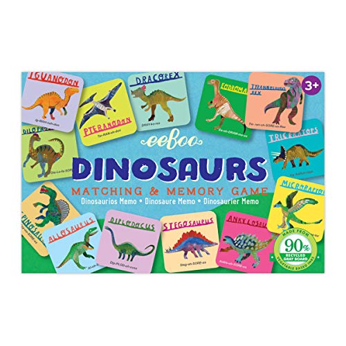 eeBoo Little Dinosaurs Memory & Matching Game, Ages 3+, 1-4 Players | Teaches dinosaur names & pronunciation. Sharpens recognition, concentration & memory skills. Includes 36 tiles, 18 pairs - style: Dinosaurs