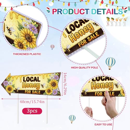 Rngmsi Local Honey for Sale Yard Signs, 3PCS Double Sided Local Honey Horizontal Sign with 6 Stakes, Waterproof Plastic Mark for Yard Business Indoor Outdoor Supplies Home Decor 16 X 6 Inch - color: Local Honey