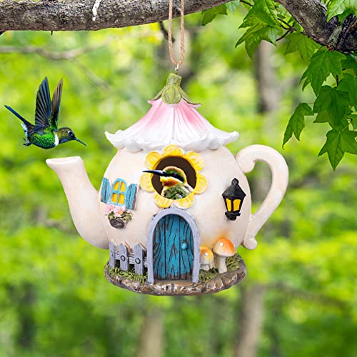 Yinns Resin Bird House for Outside, Decorative Hanging Birdhouse for Garden | Birdhouses, Hanging Watering Can Bird Houses for Outdoors Cardinal Bluebird Wild Birds Nesting - color: D-Watering Can