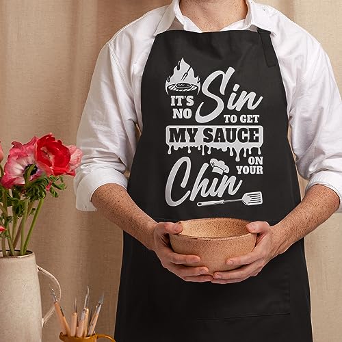 SANDJEST Funny Mens Aprons with Pockets for BBQ Grilling Cooking Grandpa Husband Apron for Birthday Christmas Father's Day - color: Cooking Lover 3