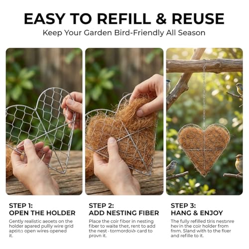 Handmade Fiber Bird Nesting Heart, Refillable Birds Haven Heart Shape Hummingbird Nesting and Nest Materials, for Wild Bird, Hummingbird Houses Nest Boxes Gifts