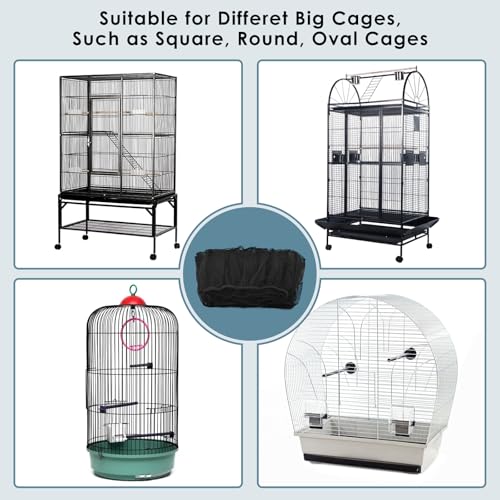 Bissap Bird Cage Seed Catcher, 90-118‘’ Universal Birdcage Net Nylon 31.8'' H Adjustable Elastic Band Stretchy Skirts Mesh Cover for Parrot Cage Seed Guard (Not Include Birdcage)- Black - color: Black