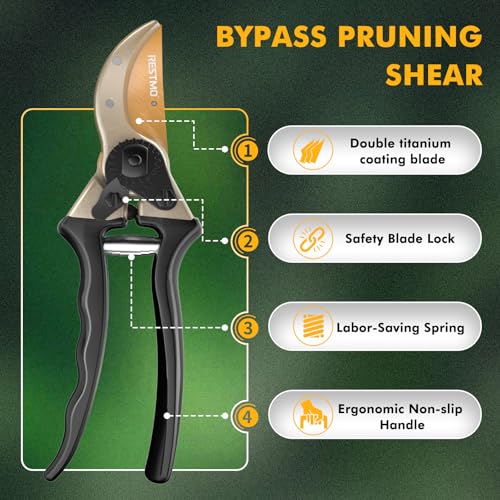RESTMO Pruning Shears, 8.6 Inch, Titanium Blade, Bypass, Black | Professional garden shears. Premium SKS5 steel blade. Forged aluminum handles. Long-lasting sharpness. For gardening. - size: Garden Pruning Shears（Black）