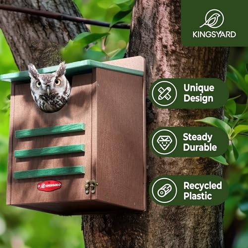 Kingsyard Large Recycled Plastic Wooden Owl House, Waterproof Screech Owl Bird Boxes for Outside, Owl Nesting Box Kit with Screws Ideal for Wildlife, Elf, Pygmy, Garden, Air Ventilation. Green