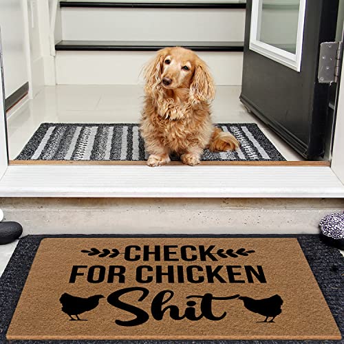 Funny Chicken Doormat, Low Profile Non Slip Entry Rug, 23.6x15.7 Inch | Low profile polypropylene doormat with rubber backing and chicken-themed humor for porch, entryway, patio, and front door.