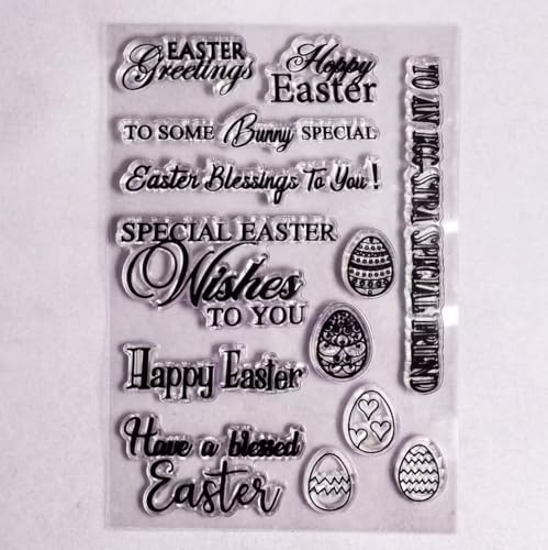 Happy Easter Greetings Wishes to You Egg Background Clear Stamps for Card Making Decoration and DIY Scrapbooking 4022701