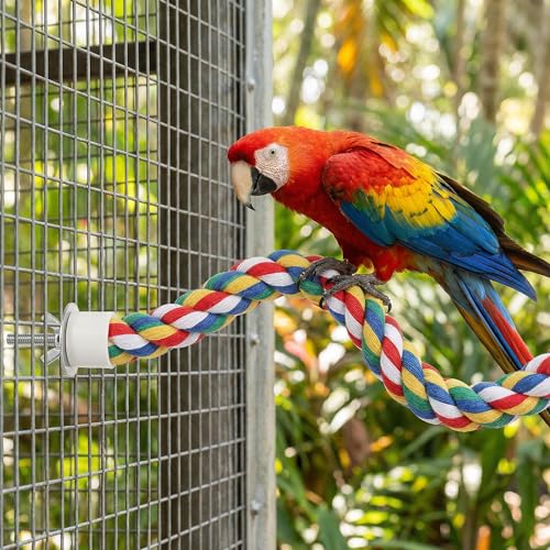 iplusmile 44 Inch Bird Perch, Cotton Rope Bird Toy for Large Parrots, African Greys, Cockatiels, Bendable Climbing Rope Perches for Cage Toy, 1.18" Extra Thick - size: 44" × 1.18"