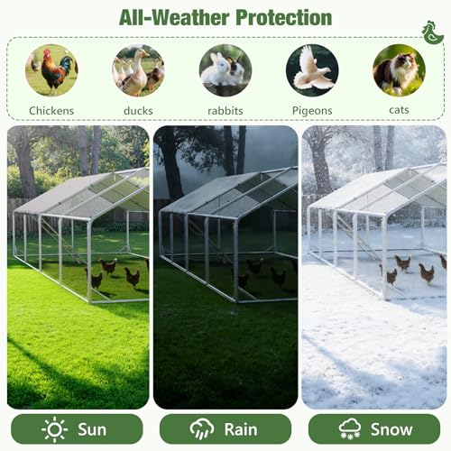 Sannwsg 10x26 FT Metal Chicken Coop with Run, Large Walk in Chicken Pen with Waterproof Cover, Secure Lock, Heavy Duty Poultry Cage with Feeding Door for Outdoor Farm Use - size: 10x26 FT