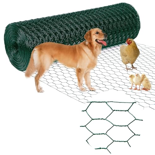 Chicken Wire 12inx150ft, Premium Chicken Wire Fencing, Chicken Wire Mesh, Green PVC Coated Metal Wire Fence, Galvanized Poultry Netting Barrier for Floral Arrangements/Craft Projects//Rabbit - color: Green, size: 12inx150ft