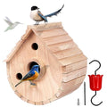 Wooden Bird House for Outside，3Holes Bird House for Bluebird Cardinals Wren Swallow, Hangding Birdhouse in Garder/Balcony/Courtyard (Wood Color) - color: Wood