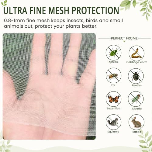 5Ft x 10Ft Garden Netting, Fine Mesh Insect Netting for Plant Protection, Mosquito Bug Bird Barrier Mesh Cover for Vegetables Fruits Flowers Raised Beds | Mosquito Bug Bird Animal Pest Barrier Netting for Garden Row Cover Raised Bed Greenhouse Vegetable F