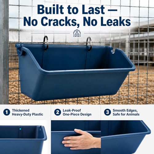 10 Pack Chicken Feeder,5 Quart Hanging Goat Waterer,Dark Blue | Two Mounting Options, Metal Clips and Screws,Solid base without holes,Livestock Feed Buckets for Sheep Duck Coop, Farm, Geese - color: Dark Blue