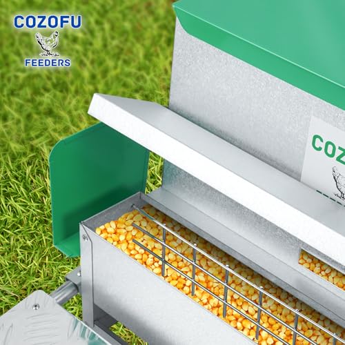 COZOFU's Feeders Automatic Chicken Feeder - Large Capacity for 12 Chickens, Lasts 12 Days (40lb Feed), Durable Galvanized Steel, Rat-Proof, No-Spill, Weatherproof Lid - color: Green, size: 40LB