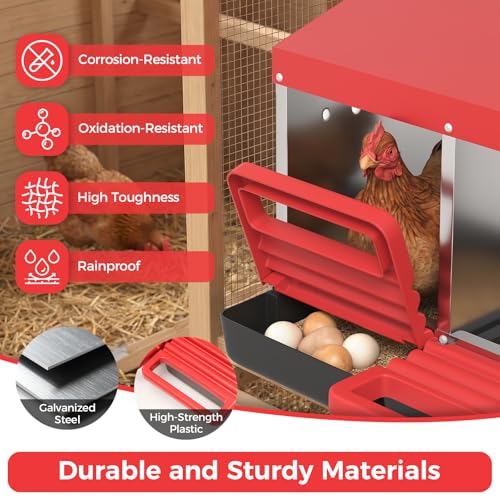 Chicken Nesting Boxes - 3 Hole Metal Nesting Boxes for Chickens, Roll Away Egg Laying Box with Lid, Egg Collection for Chicken Coop, Wall Mounted Nesting Boxes with Vented Holes for Hens, Duck, Red - color: RED, size: 3-Hole