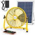 14" Solar Powered Fan with 20W Detachable Solar Panel, Yellow | Built-in Rechargeable Battery, Portable, 12 Speed, 360° Tilt for Outside, Camping, Greenhouse, Chicken Coop, Patio, gazebo - color: 14" Yellow