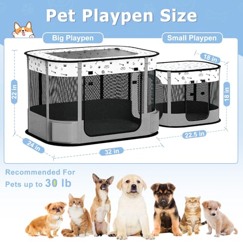 Portable Cat Playpen, Foldable Pet Dog Playpen, for Kitten Puppy Play Pen Indoor/Outdoor, Cats Enclosure Cages Tent with Carrying Case, 600D Oxford 8-Rods, 32"x24"x22", Grey - color: Grey