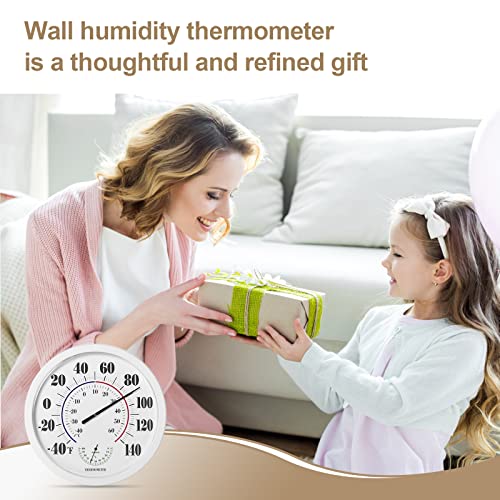 Indoor Outdoor Thermometer Wall Large Numbers Thermometer No Battery 10" Hanging Digital Weather Hygrometers for Home Garden Outside Patio Decor (White) - color: White, size: 10"