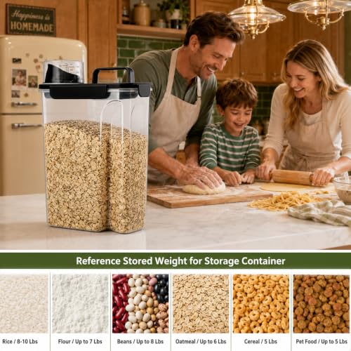 10 Lbs Rice Storage Container Dispenser, Slim Food Bin for Cereal, Flour | Airtight Sturdy Plastic Dry Food Container with Wide Pour Spout for Grain, Oatmeal, Bean, 5 Lbs Dog, Cat, Pet Food, Bird Seed - color: Black