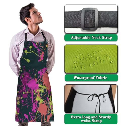 Cook Apron for Women Splatter Paint Pattern Mans Aprons for Cooking Funny for Kitchen Cooking Restaurant BBQ Painting Crafting 27” (W) x 31” (H), Waterproof Aprons - color: Splatter Paint Pattern