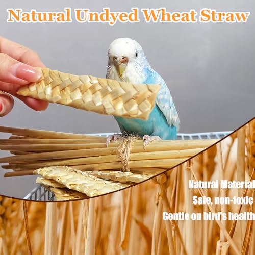 Hamiledyi Natural Bird Toys Foraging Parrot Shredding Toys Wheat Straw Chewing Toy for Cockatiel Lovebird Parakeet Budgie Small-Medium Birds (100 Pieces) - size: 100 pieces