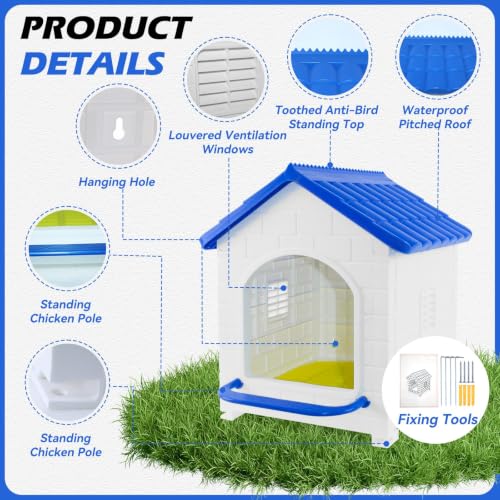 Waterproof Plastic Chicken Nesting Box & Compact Hen House for Coop | Comes with Washable Nesting Pad, Easy-Clean Spacious Nesting Box, Suitable for Hens, Ducks, Rabbits & Backyard Poultry - color: Blue