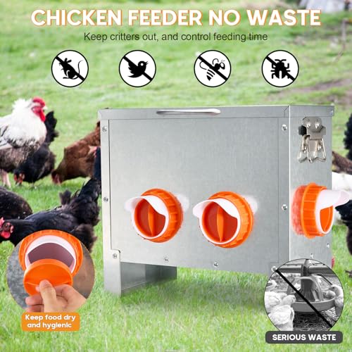 Automatic Chicken Feeder Large Capacity Metal Poultry Feeder 25lbs 4-Ports - color: 25lb with 4 Ports
