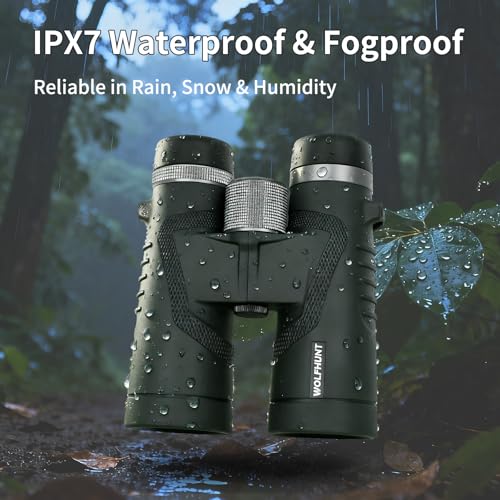 WOLFHUNT 12x42 10x42 Optics Binoculars, IPX7 High Power Bino, BAK-4 Prism FMC Lens, Waterproof, Nitrogen-Filled Fogproof Binoculars for Bird Watching, Hunting, Travel (OD Green, 12x) - color: OD Green, size: 12x