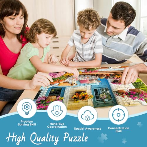 300 Piece Puzzles for Adult, Colorful Flower and Cute Puppy Jigsaw Puzzle - style: House and Puppy