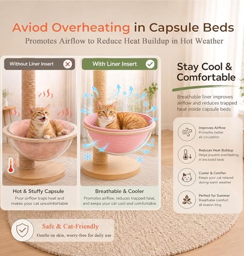 Cotton Rope Cat Bed Mat for Space Capsule, 11.8" Breathable Round Nest Liner, All-Season Warm & Cooling Pet Pad, Washable Scratch-Resistant Bedding for Cat Tree & Clear Bowl (Pink) - color: Pink, size: Small