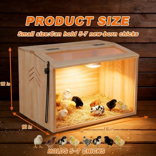 Chicken Brooder Box for Chicks & Quail,Pine Wood.16 Lx12 Wx12 H, Ducks,Chicken Coop,Quail cage,2 Washable Liners,Adjustable Temperature Control.