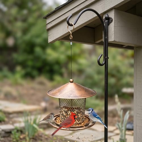 Bird Feeder, Weatherproof Wild Bird Feeders for Outdoors | Birds Feeding Station Metal Round Roof Birdfeeder for Garden Yard Outside Hanging Decor