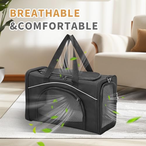 ‌Petsfit Airline Approved Pet Carrier for Small Dogs & Cats, 19x9x12 TSA Approved Carrier, with Removable Dual-Sided Padding (2-Way Placement) - Fits Under Most Airplane Seats, Escape Proof (Black) - color: Black, size: 19.0"L x 9.0"W x 12.0"H