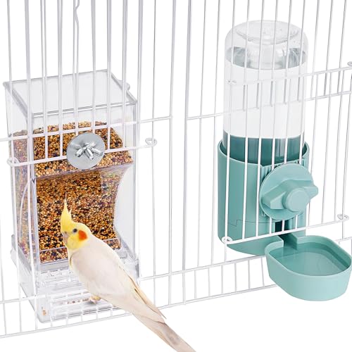 lemtrflo No Mess Bird Feeder Water Dispenser Set, Bird Feeder for Cage | Cage Accessories for Parrot, Finches, Budgies and Canaries - color: blue