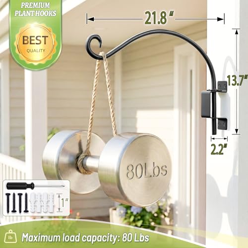 Lifyzoon Swivel Plant Hanger Outdoor: 22Inch 80lbs Heavy Duty Bracket Hook | 80 Lbs Capacity for Large Flower Baskets Bird Feeders Lanterns, Rust-Proof Iron Mount, 180°Smooth Swivel, Hardware Included - size: 22 Inch
