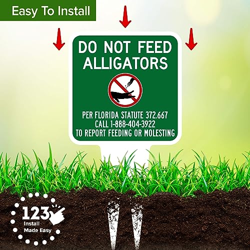 Do Not Feed Alligators Sign, 7"x13", Heavy Duty Integrated Ground Stakes, Indoor/Outdoor Use, Rust Free Aluminum Composite, Made in USA by My Sign center - color: Alligators, size: 7"x13"