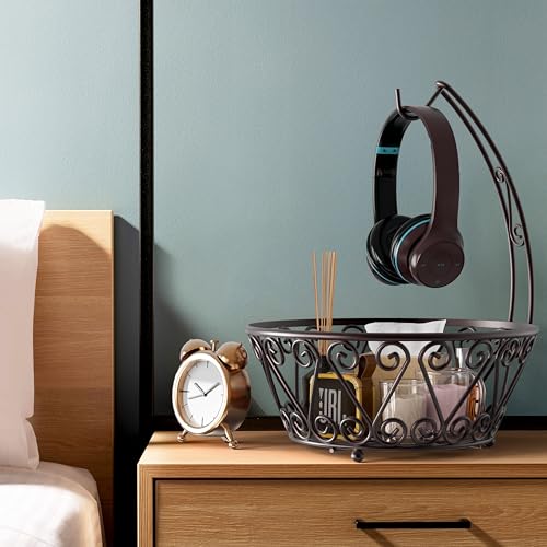 SimpleHouseware Fruit Basket Bowl with Banana Tree Hanger, Bronze - color: Bronze
