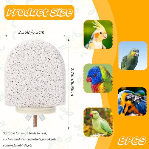 8 PCS Bird Perch Stands, Calcium Perch Beak Grinding Stone Foot Claws Trimmer Platform Chewing Toys for Small Medium Parrot Cockatiel Conure Lovebird Finch, 2.56x2.76 Inch