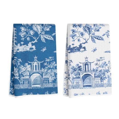 2 Pcs Traditional Artistic Kitchen Towels Decorative Hand Towels | Waffle Soft Tea Towel for Home, Bathroom, Absorbent Microfiber Dish Cloth, Housewarming Gifts for Women, Mom, Friend - color: Multi 1259