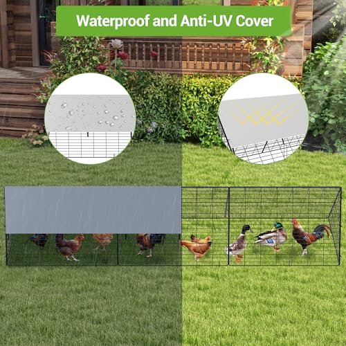 Large Metal Chicken Tunnel, Portable Chicken Run Coop with Waterproof & Anti-UV Cover, Outdoor Predator Protection Poultry House for Yard Backyard Farm, Hens Ducks Rabbits - size: 40.2"L x 29.1"W x 1.4"H