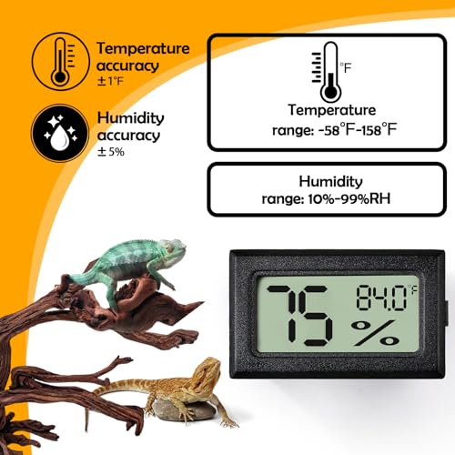 2 PCS Rectangle Reptile Thermometer and Humidity Gauge for Bearded Dragon Accessories, Reptile Tank Accessories for Jumping Spider, Leopard Gecko, Hermit Crab, Gecko, Ball Python, Lizard - color: Black Rectangle