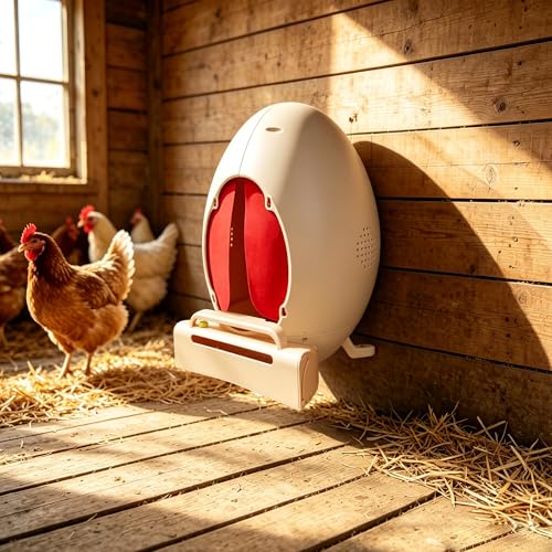 Roll Away Chicken Nesting Box, Egg-Shaped Hen Laying Box with Automatic Egg Collection, Wall Mount or Floor Stand, Rust-Free ABS (Starter (1 Box, 3 Pads+1Egg))