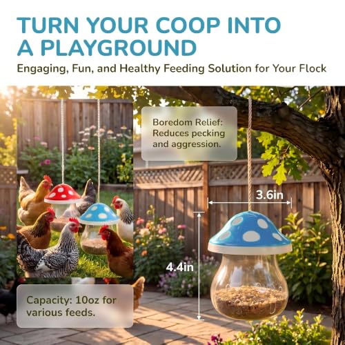 Hanging Chicken Peck Toy，2-Piece Mushroom-Shaped Chicken Enrichment Toys Boredom Busters，Slow-Feed Chicken Toys for Coop-Red & Green (Red & Blue) - color: Red & Blue