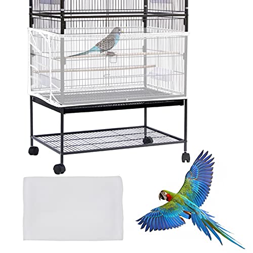 Daoeny Large Bird Cage Cover, Bird Cage Seed Catcher, Adjustable Soft Airy Nylon Mesh Net, Birdcage Cover Skirt Seed Guard for Parrot Parakeet Macaw African Round Square Cages (White) - color: White
